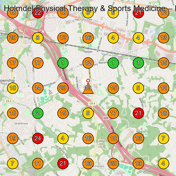 Holmdel Physical Therapy & Sports Medicine Physical Therapist GeoGrid ranking map for Holmdel NJ